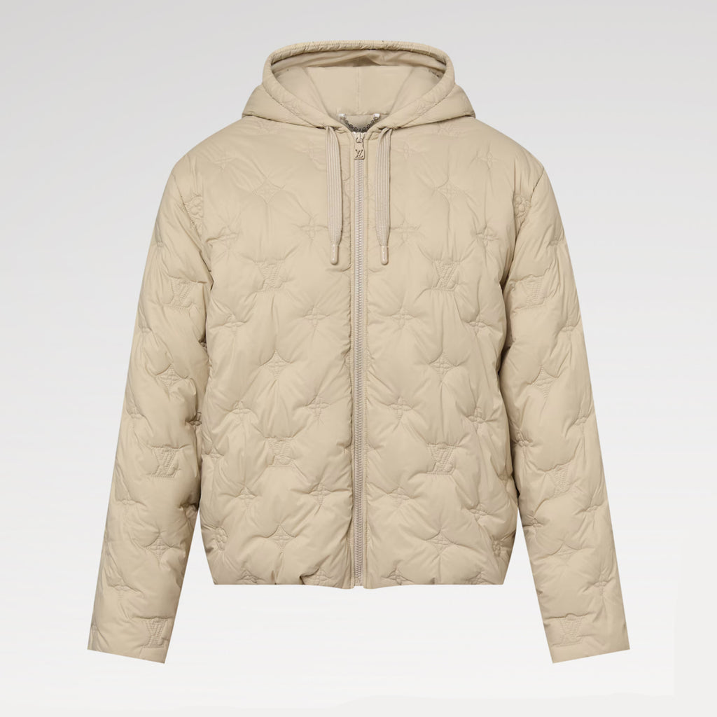 Louis Vuitton MONOGRAM Quilted Hooded Belted Jacket Women's And Men's Autumn and Winter Embroidered Letter Printed Solid Color Hooded Zipper Long Sleeve Cotton Jacket #76429