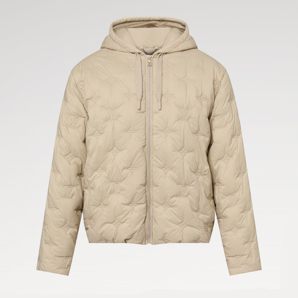 Louis Vuitton MONOGRAM Quilted Hooded Belted Jacket Women's And Men's Autumn and Winter Embroidered Letter Printed Solid Color Hooded Zipper Long Sleeve Cotton Jacket #76429