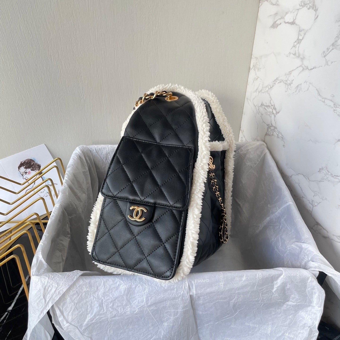 Chanel Women's Classic Winter Collection Leather Logo Drawstring Chain Handbag Shoulder Bag Bags AS5293-B22309-U4139 #78882