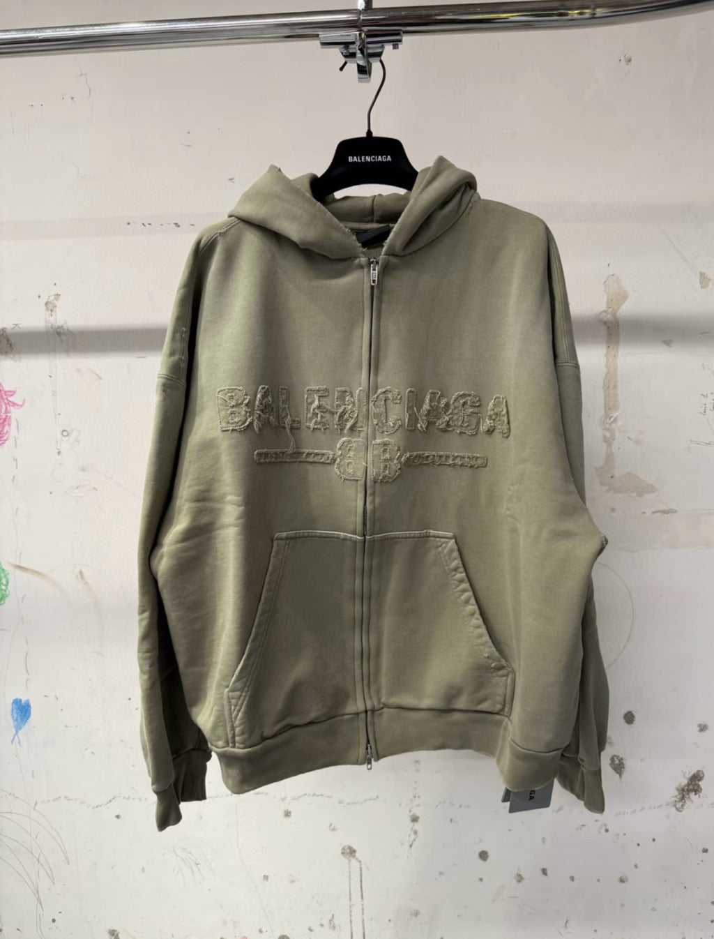 Balenciaga Men's And Women's Spring And Fall Solid Color Embroidery Letter Print Hooded Zipper Long Sleeved Jacket #75772