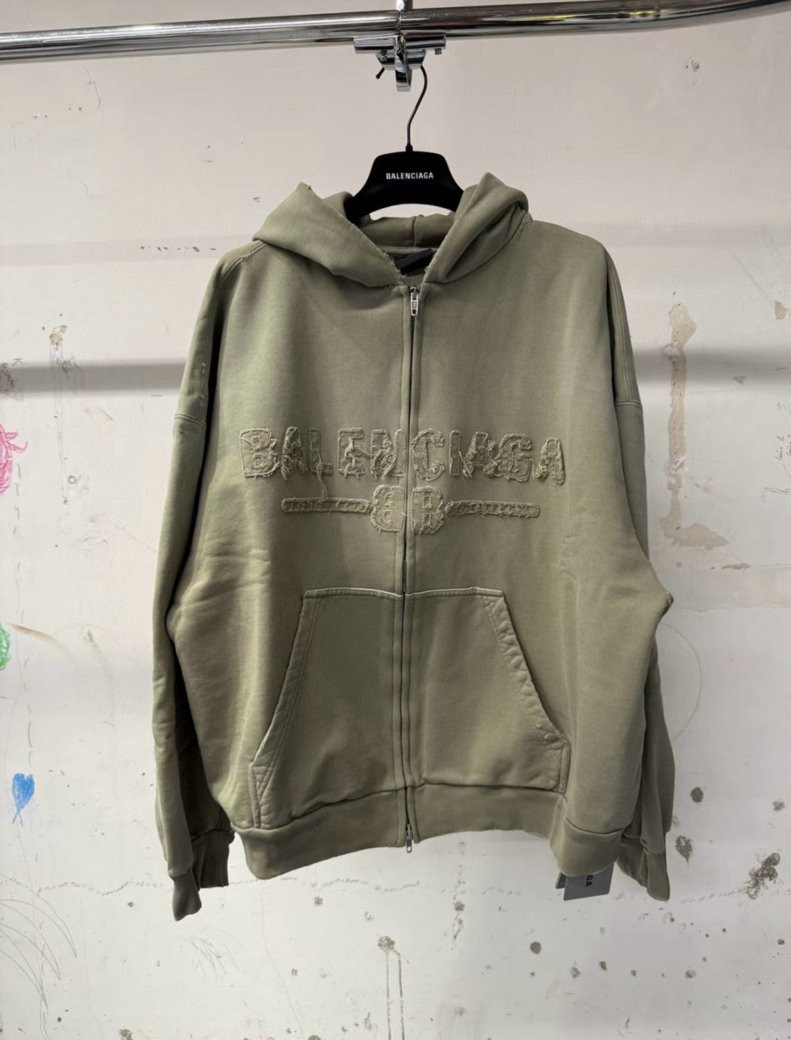 Balenciaga Men's And Women's Spring And Fall Solid Color Embroidery Letter Print Hooded Zipper Long Sleeved Jacket #75772