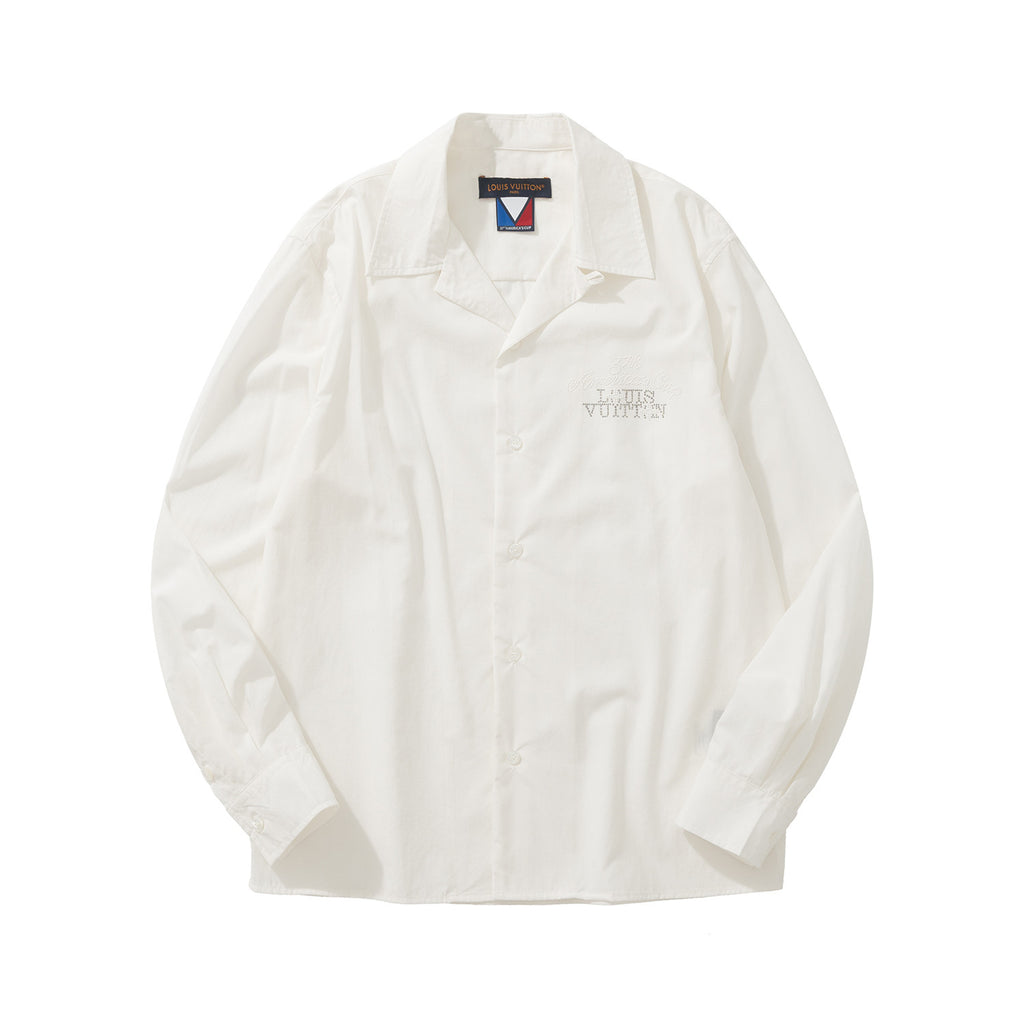 Louis Vuitton Men's Spring And Fall White Letters Logo Embroidery Single Breasted Long Sleeved Shirt #73264