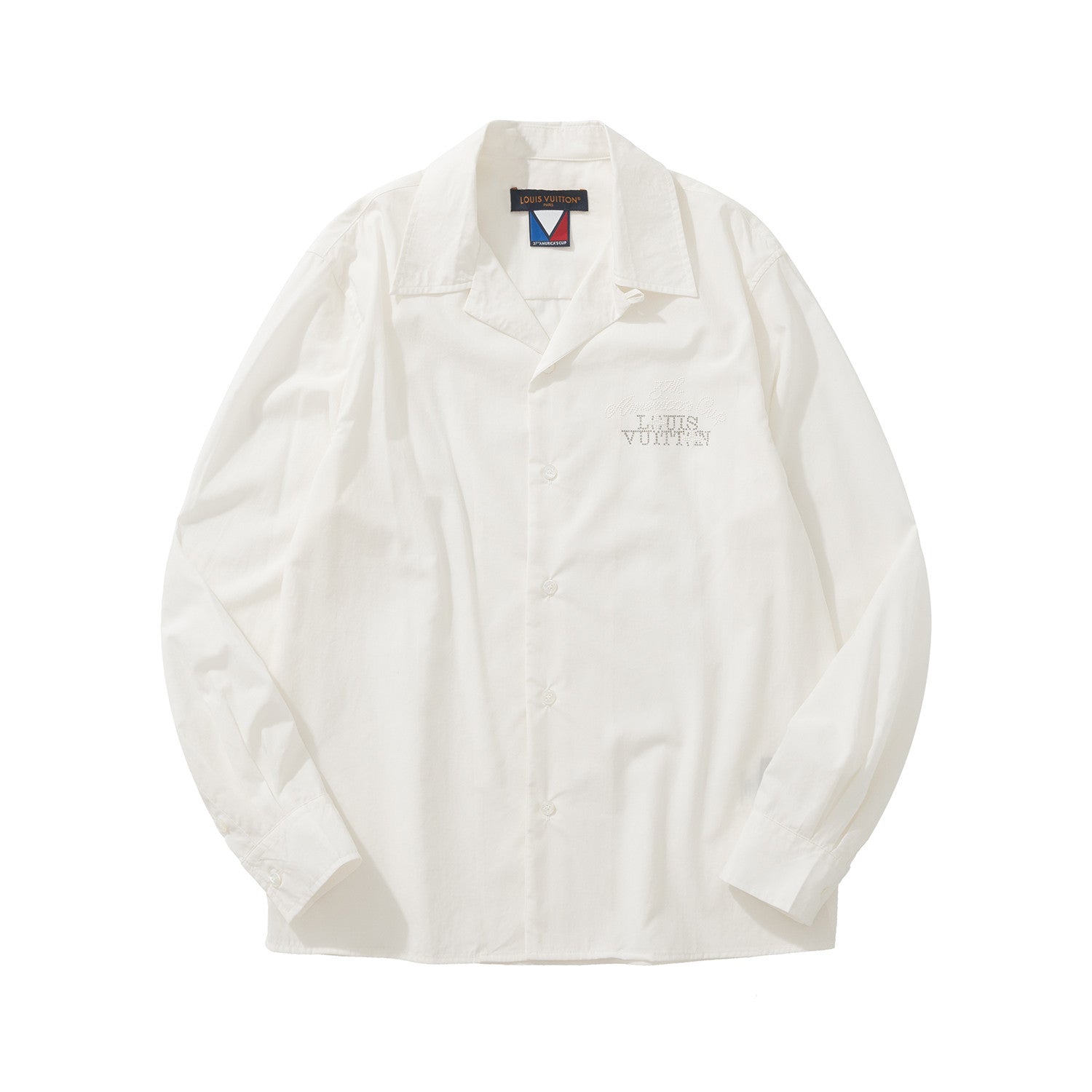 Louis Vuitton Men's Spring And Fall White Letters Logo Embroidery Single Breasted Long Sleeved Shirt #73264