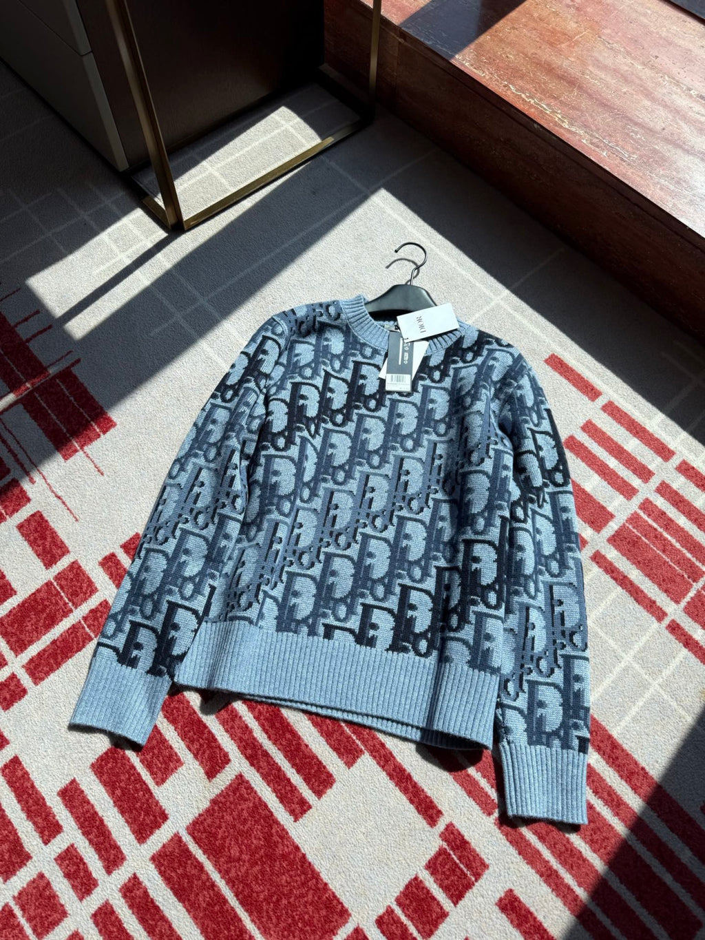 Dior Sweater Blue Sheep Wool Oblique Print #333759