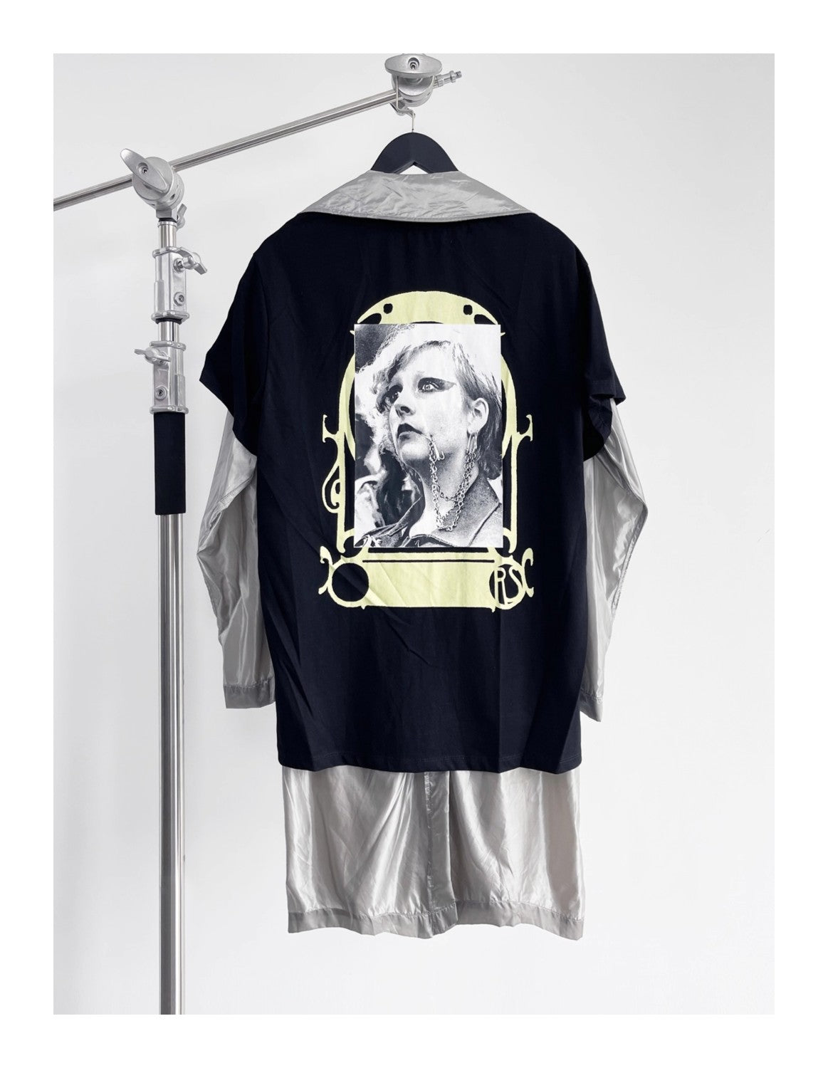 Raf Simons Men's Spring And Summer Punk Fake Two Pieces Splicing Silver Poplin Long Trench Coat Loose Jacket Ngvp #2464
