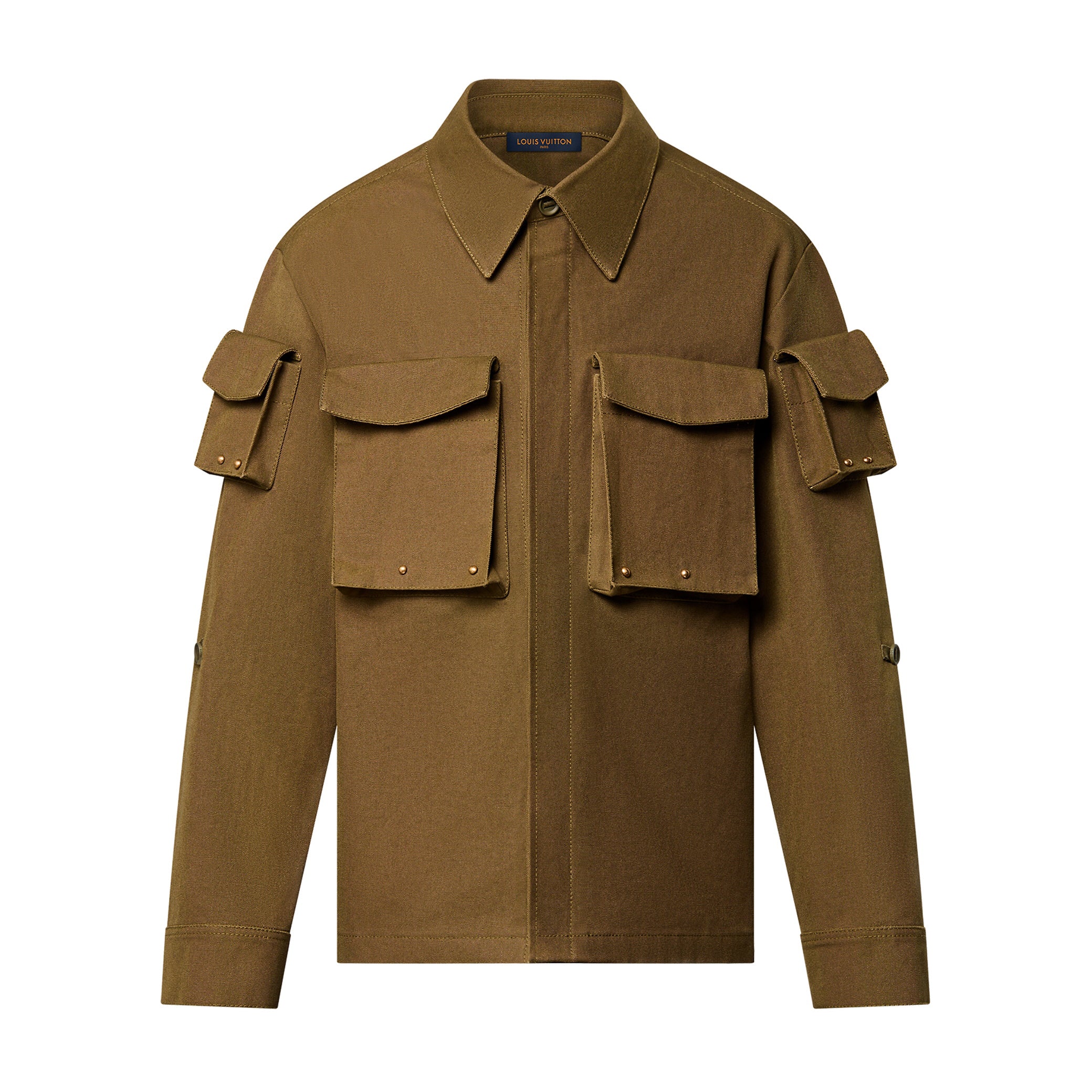 Louis Vuitton Men's Fall And Winter Brown Monogrammed Studded Cotton Single Breasted Long Sleeved Jacket #98924