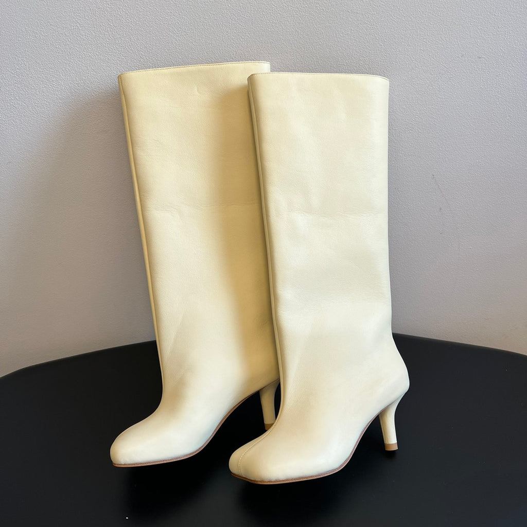 Maison Margiela Women's Fall/Winter Fashion Classic Leather Square-Toe Sleeve Heeled Long Leather Horseshoe Boots High Boots Shoes#79315
