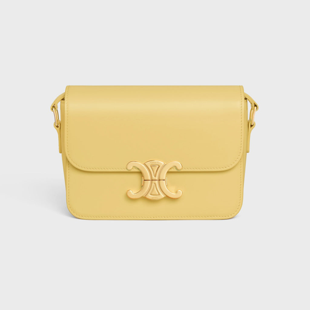 Celine Triomphe Medium Classic Premium Vintage-style Metallic Gold Logo Accent Leather Solid-colour Handbag Bag Lady Bags #196193