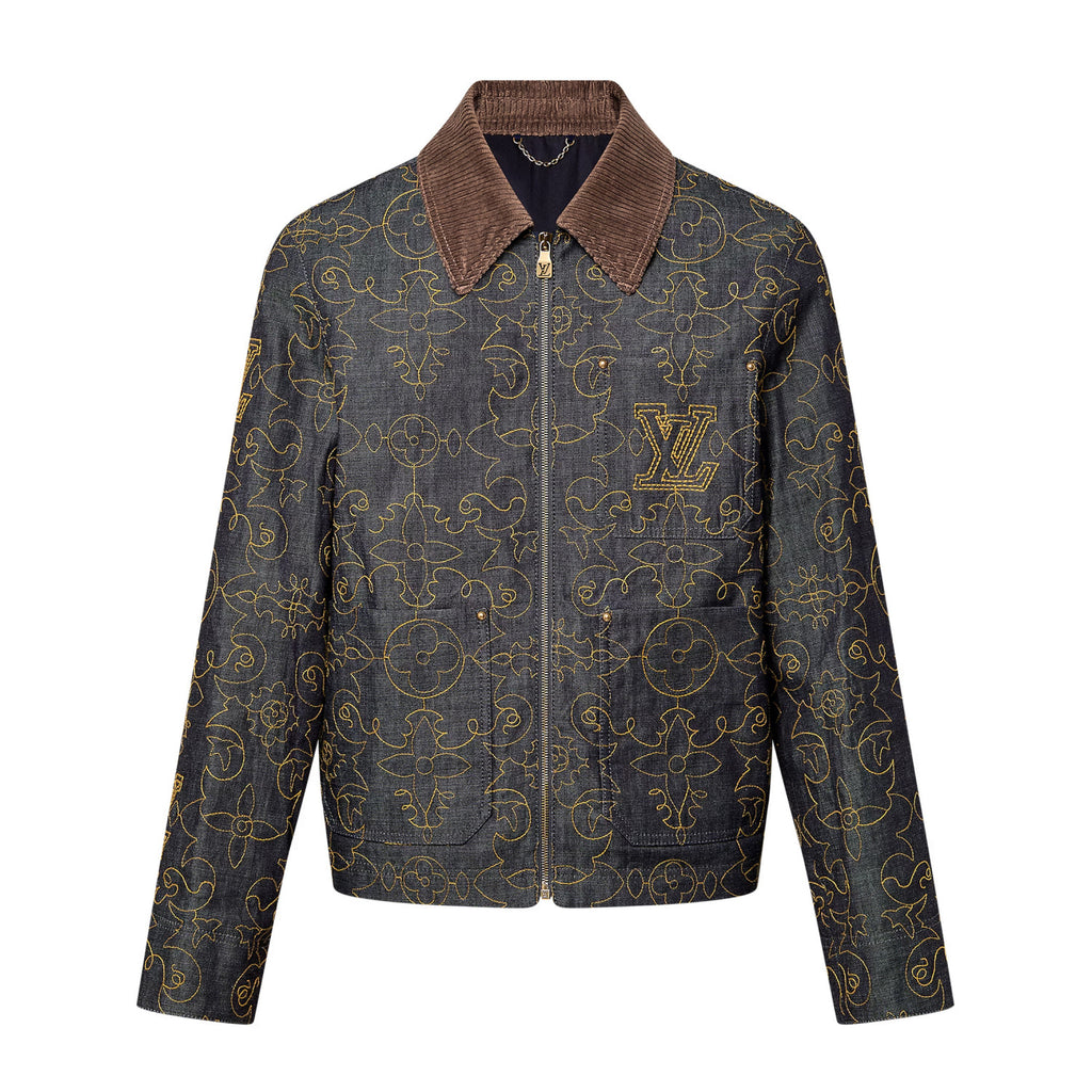 Louis Vuitton Men's Spring And Fall Logo Embroidery Zipper Lapel Long Sleeved Denim Jacket Casual Jeans Pants Suit Set #75267