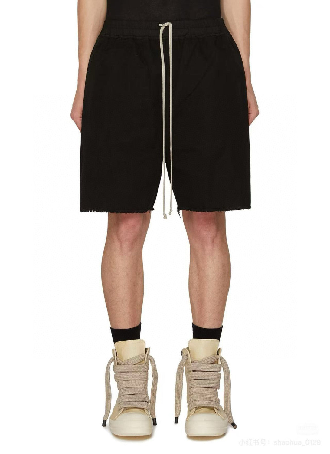 Rick Owens Men's Spring/Summer Drawstring Tie Mid Waist Cotton Solid Color Loose Casual Shorts Back Zipper Ngvp #1951