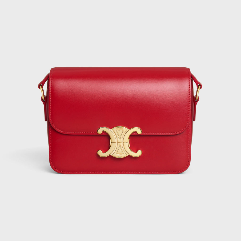 Celine Teen Triomphe Polished Cowhide Tote Women's Temperament Luxury Red Temperament Crossbody Logo Tote Handbag Bags #71967