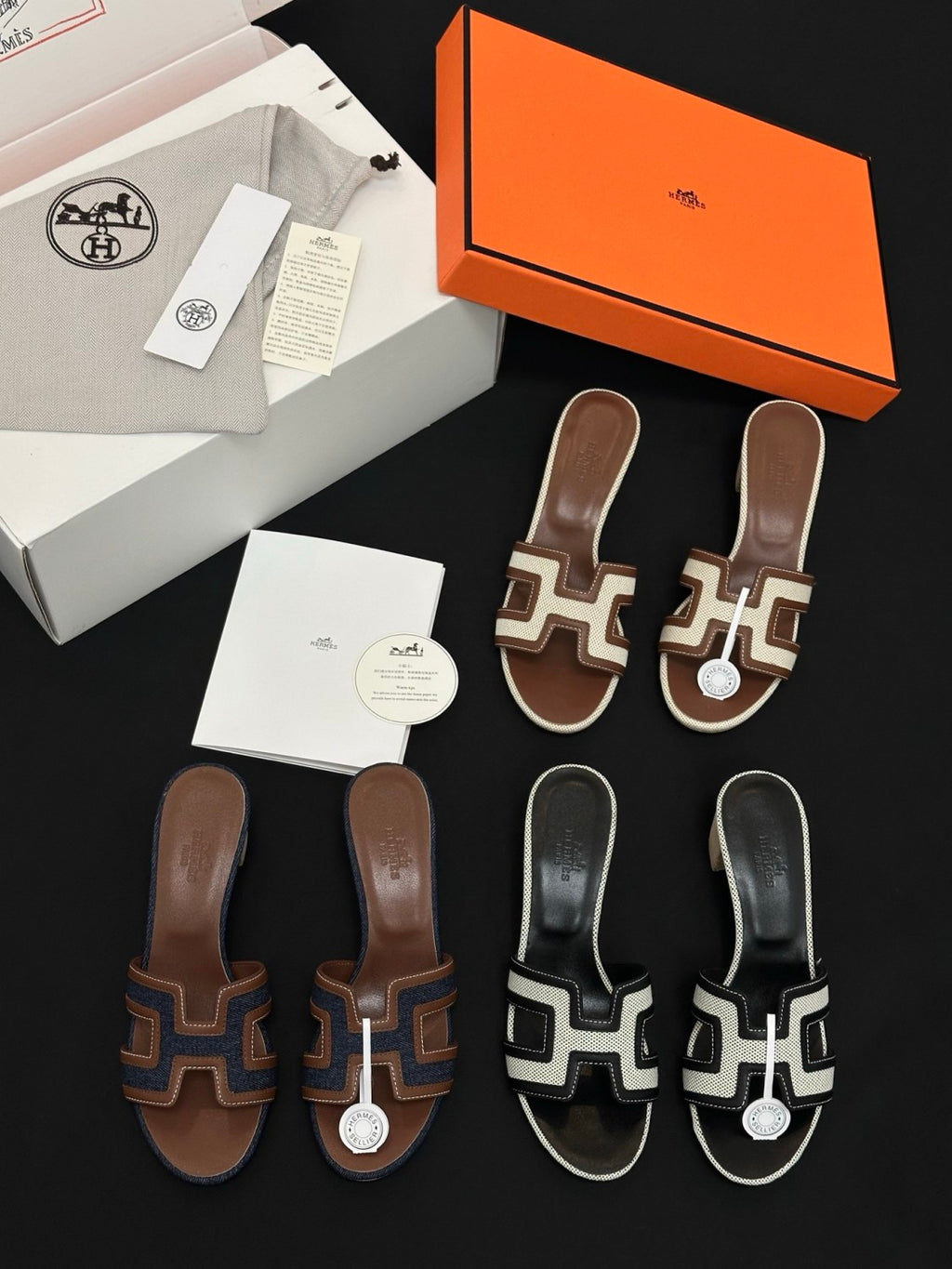 Hermès High-heeled Denim Patchwork Slippers #385101