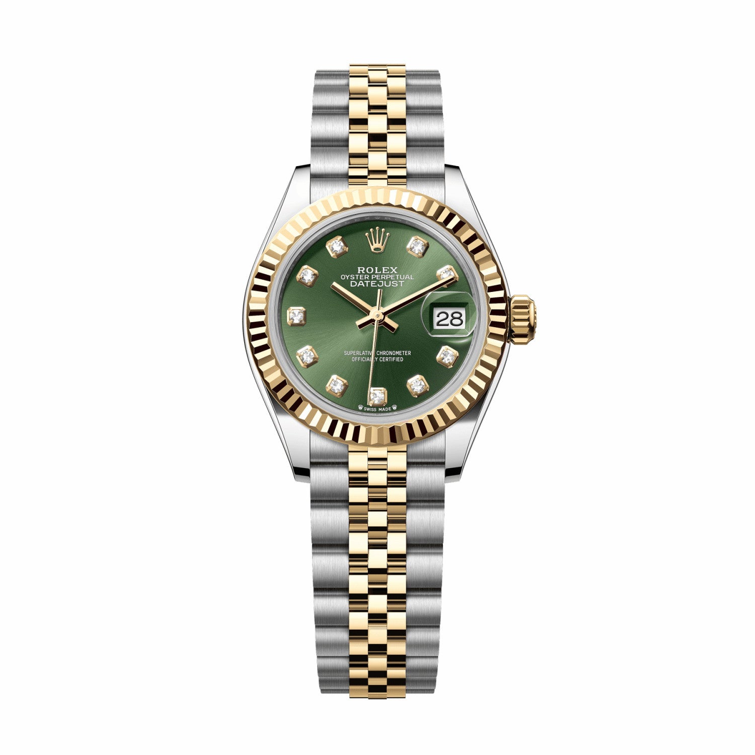 Rolex Women's Log-type Series Automatic Mechanical Movement Water-resistant Diamond-encrusted Green Dial Stainless Steel Bracelet 31mm Watch #77786