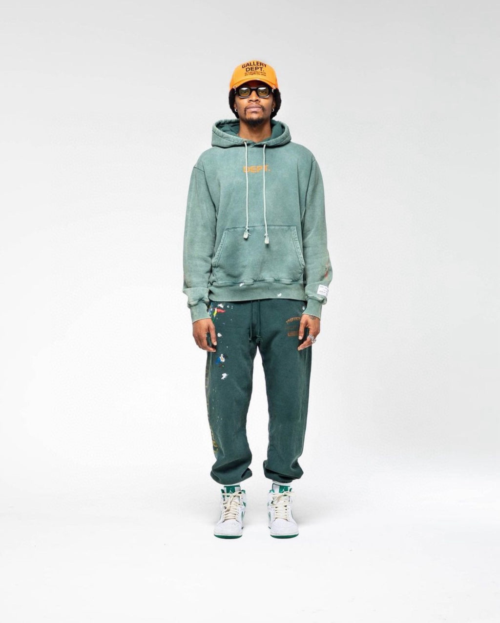 Gallery Dept. Men's Spring And Autumn Graffiti Letters Printing Solid Color Do Old Hooded Sweatshirt Casual Ink Splash Elastic Waist Drawstring Pants Ngvp #9291