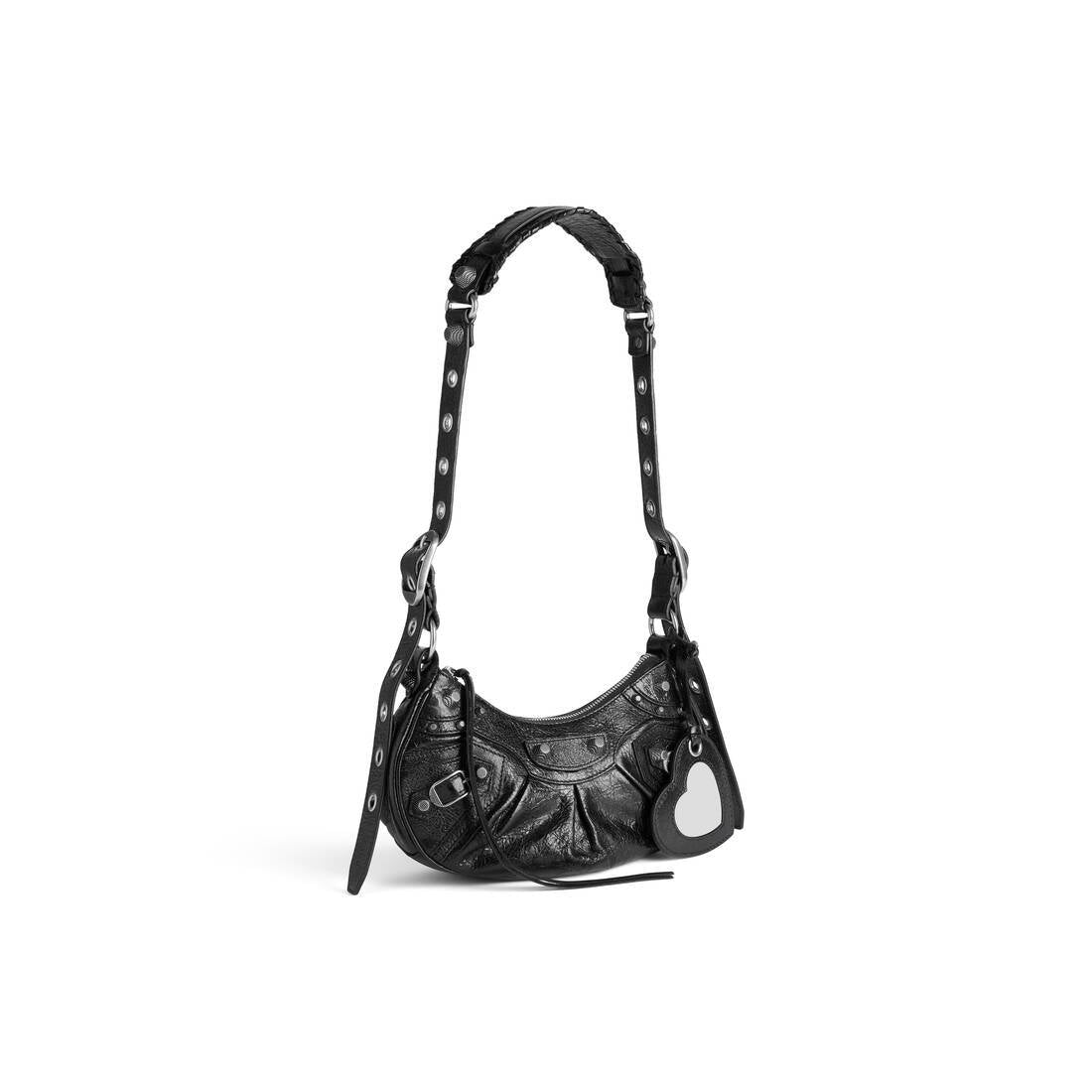 Balenciaga Le Cagole rivet silver buckle fine grain sheep leather half-moon bag crescent bag dumpling bag motorcycle bag armpit bag crossbody bag shoulder bag women's black #332101