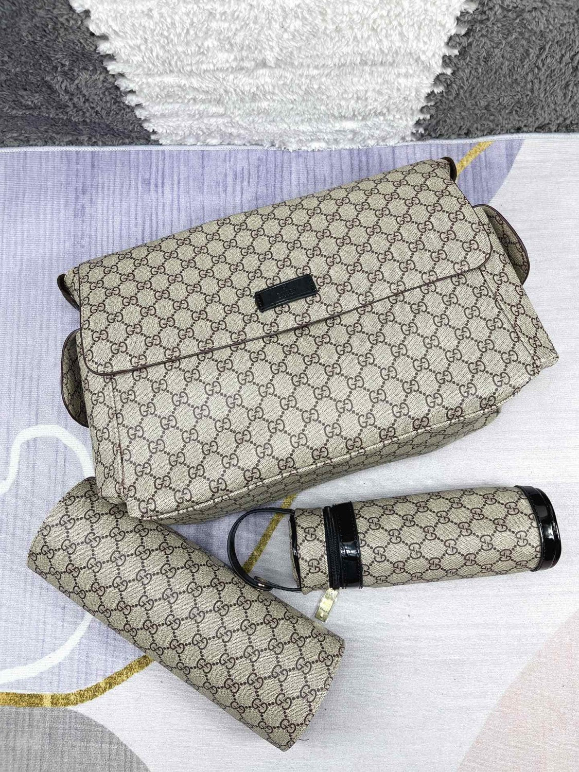 Gucci Kid's Logo Leather Logo Mommy Bag Shoulder Crossbody Bag #37445