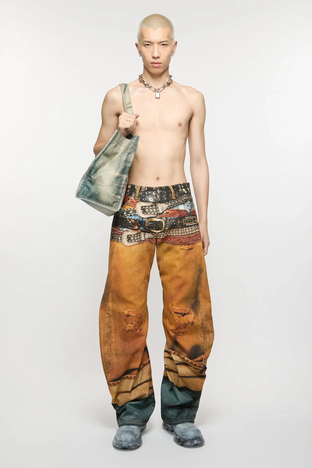 Acne Studios Men's Four Seasons Cotton Low Rise 3D Printed Casual Loose Denim Pants Ngvp #9892