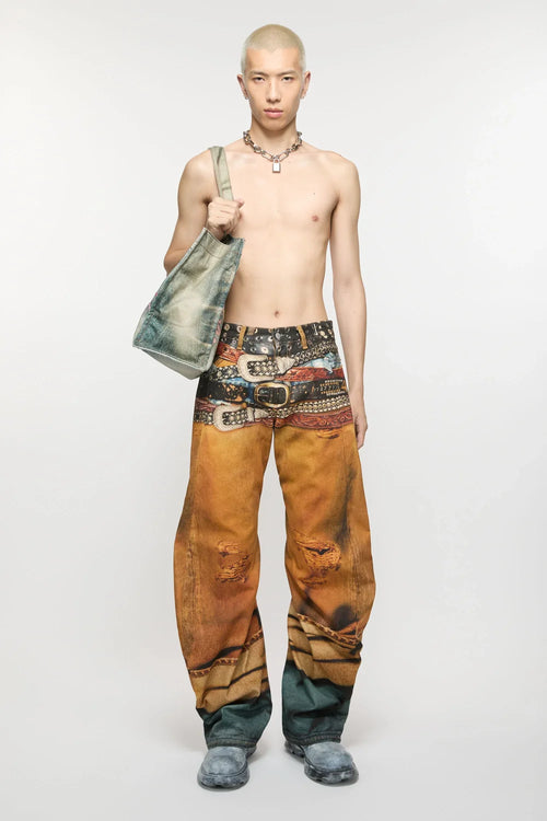 Acne Studios Men's Four Seasons Cotton Low Rise 3D Printed Casual Loose Denim Pants Ngvp #9892