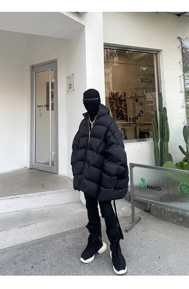 Rick Owens Men's Winter Diablo Style Solid Color Bat Sleeve Loose Hooded Long Sleeve Puffer Down Jacket Ngvp #8833