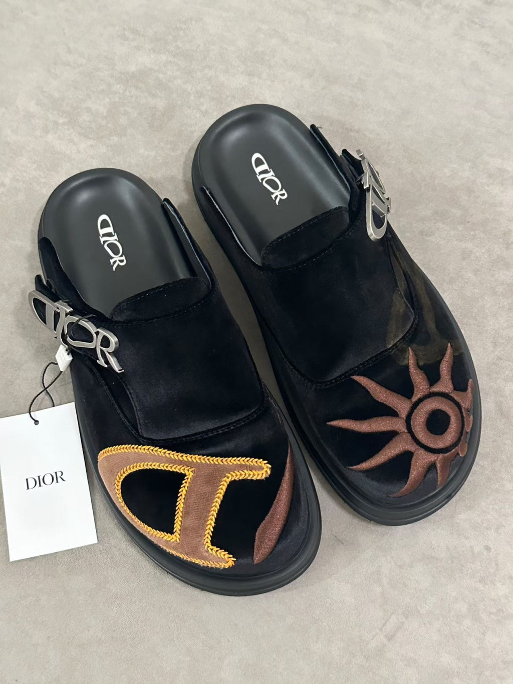 Dior Aqua Lewis Hamilton Velvet Round Toe Mules Slippers #385782