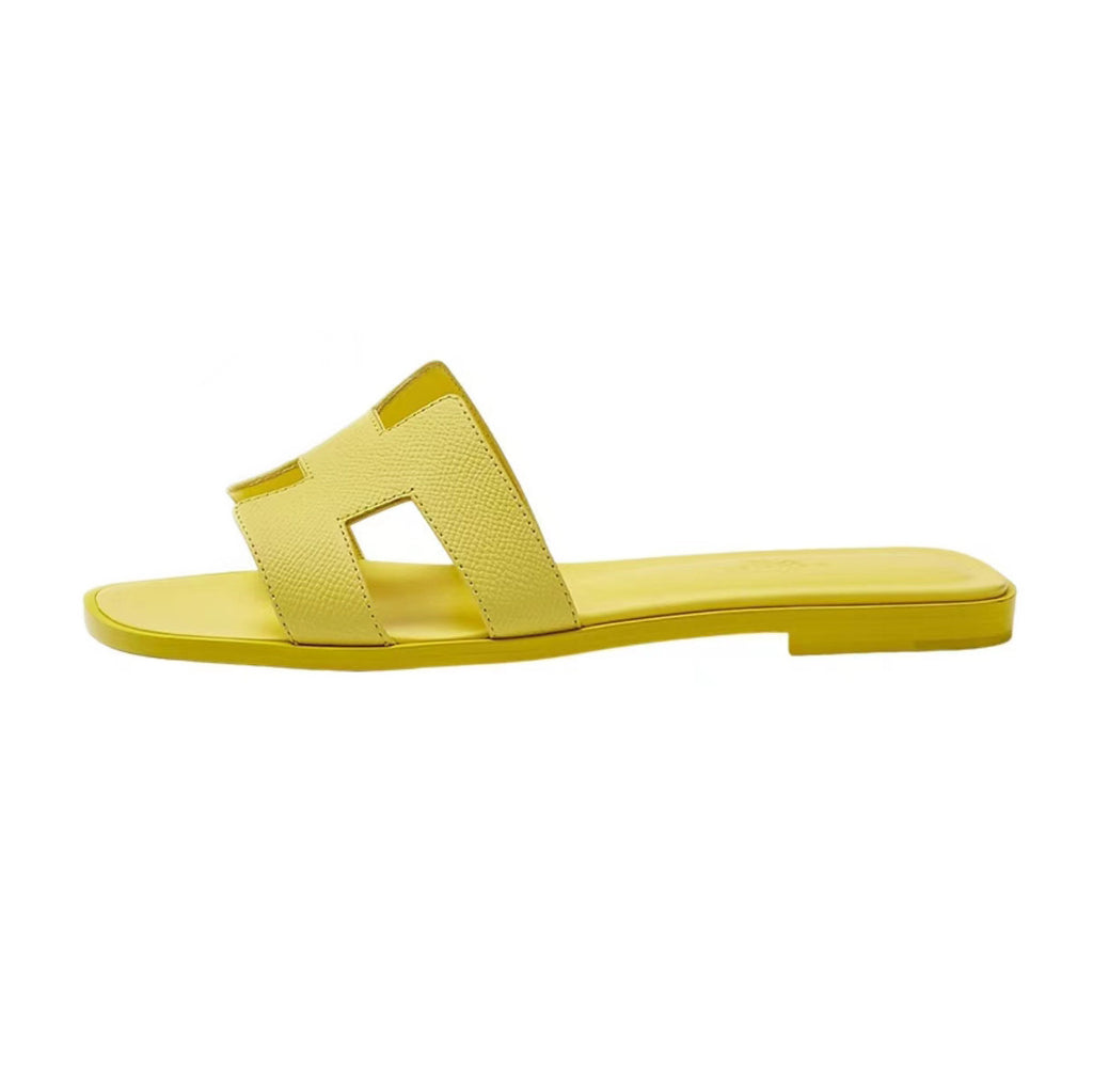 Hermes Oran Sandal Women's Summer Fashion Casual Solid Color Leather Slip On Sandals  Mid Heel And Flat Shoes #78338