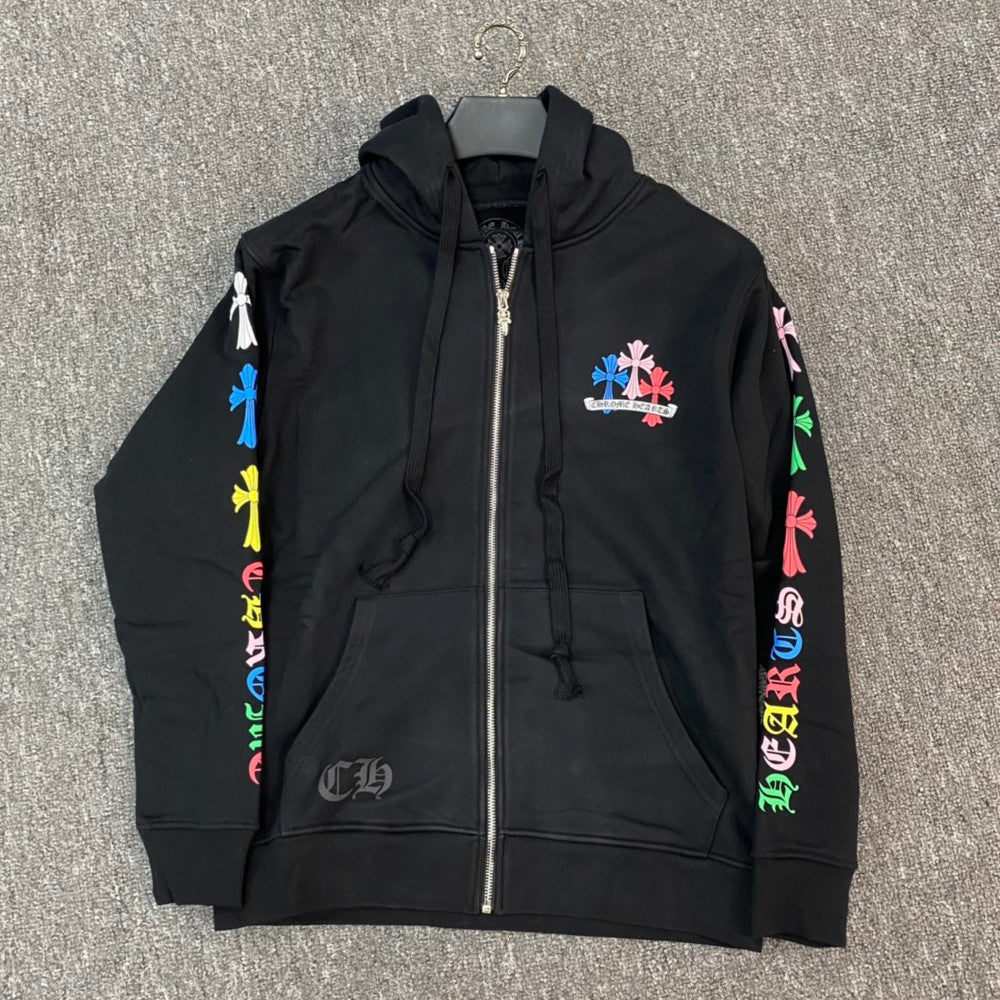 Chrome Hearts Men's Spring and Fall Solid Color Logo Printed Zipper Long Sleeve Hooded Jacket #73629