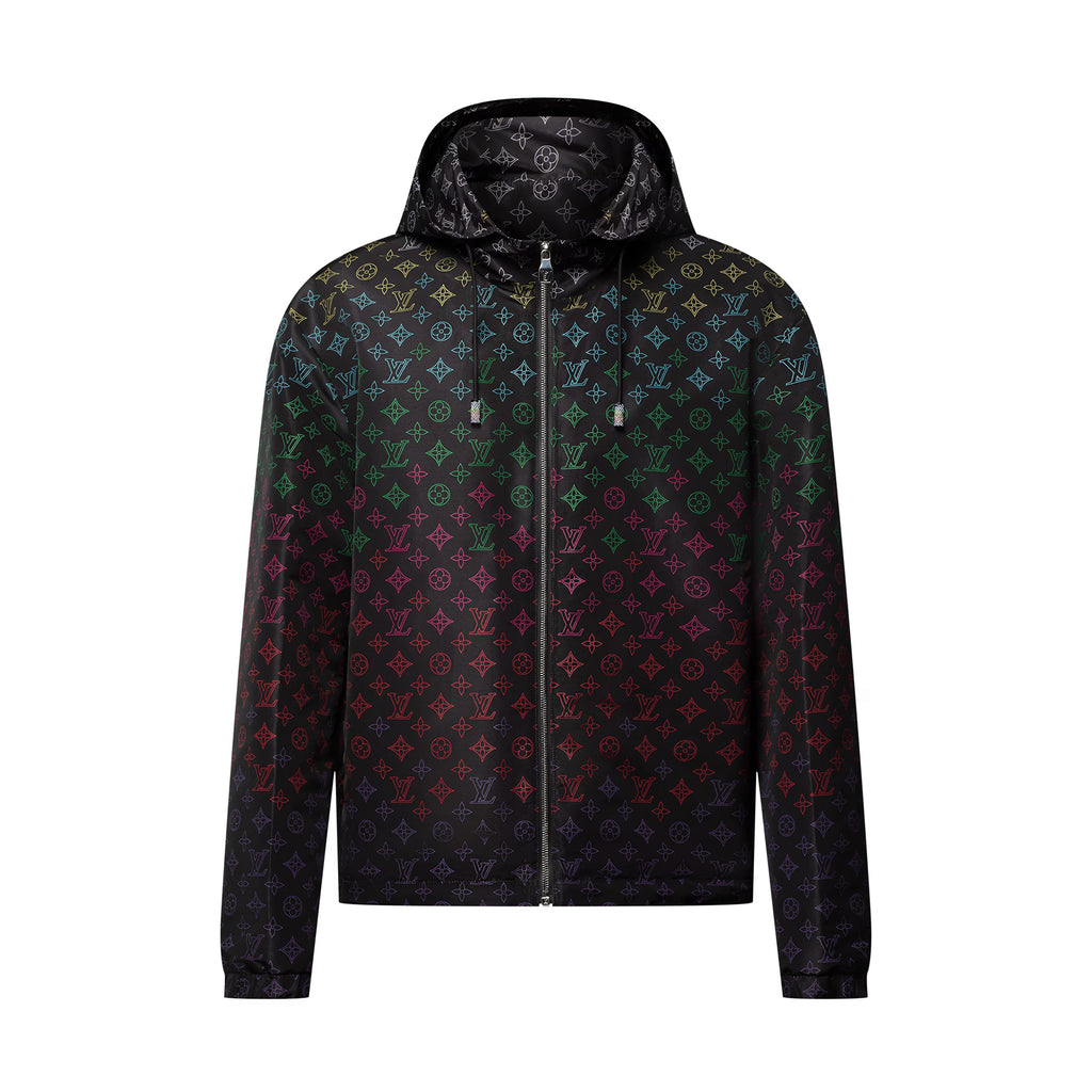 Louis Vuitton Men's And Women's Spring And Summer Gradient Rainbow Letters Printed Sunscreen Hooded Zipper Long Sleeved Jacket #76558