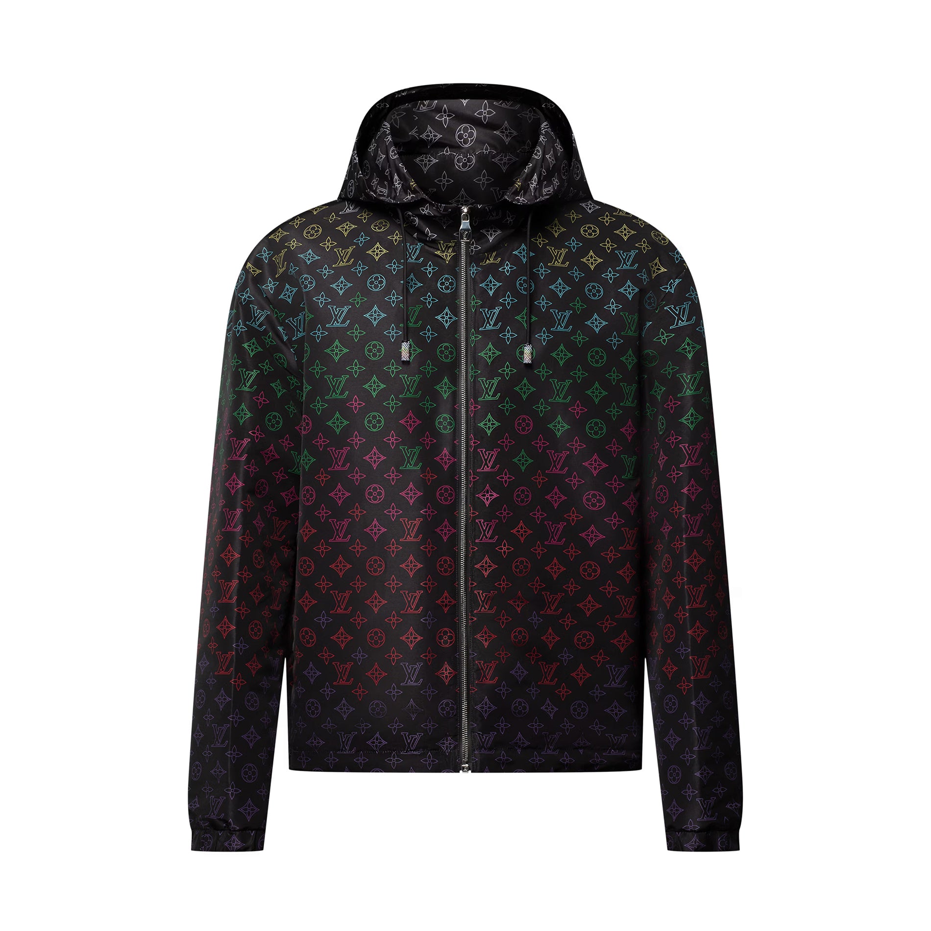Louis Vuitton Men's And Women's Spring And Summer Gradient Rainbow Letters Printed Sunscreen Hooded Zipper Long Sleeved Jacket #76558