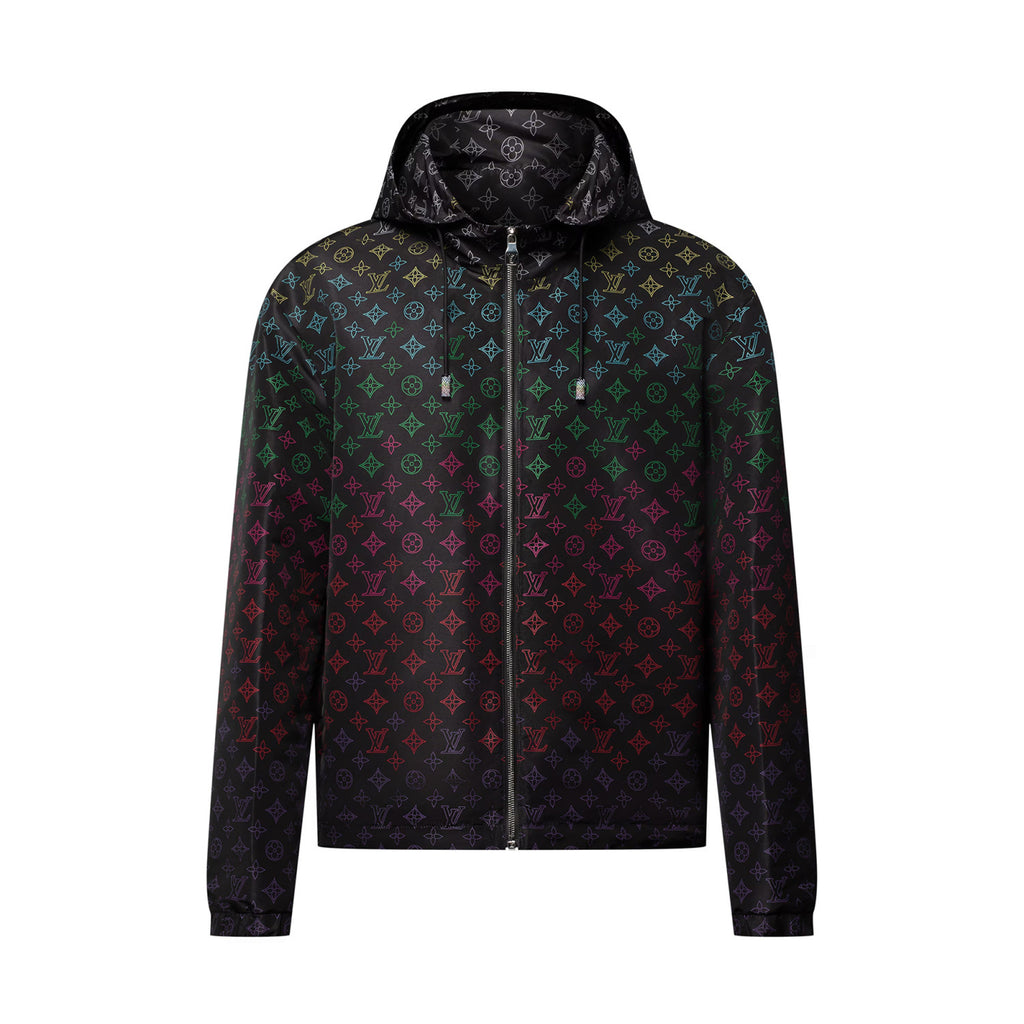 Louis Vuitton Men's And Women's Spring And Summer Gradient Rainbow Letters Printed Sunscreen Hooded Zipper Long Sleeved Jacket #76558