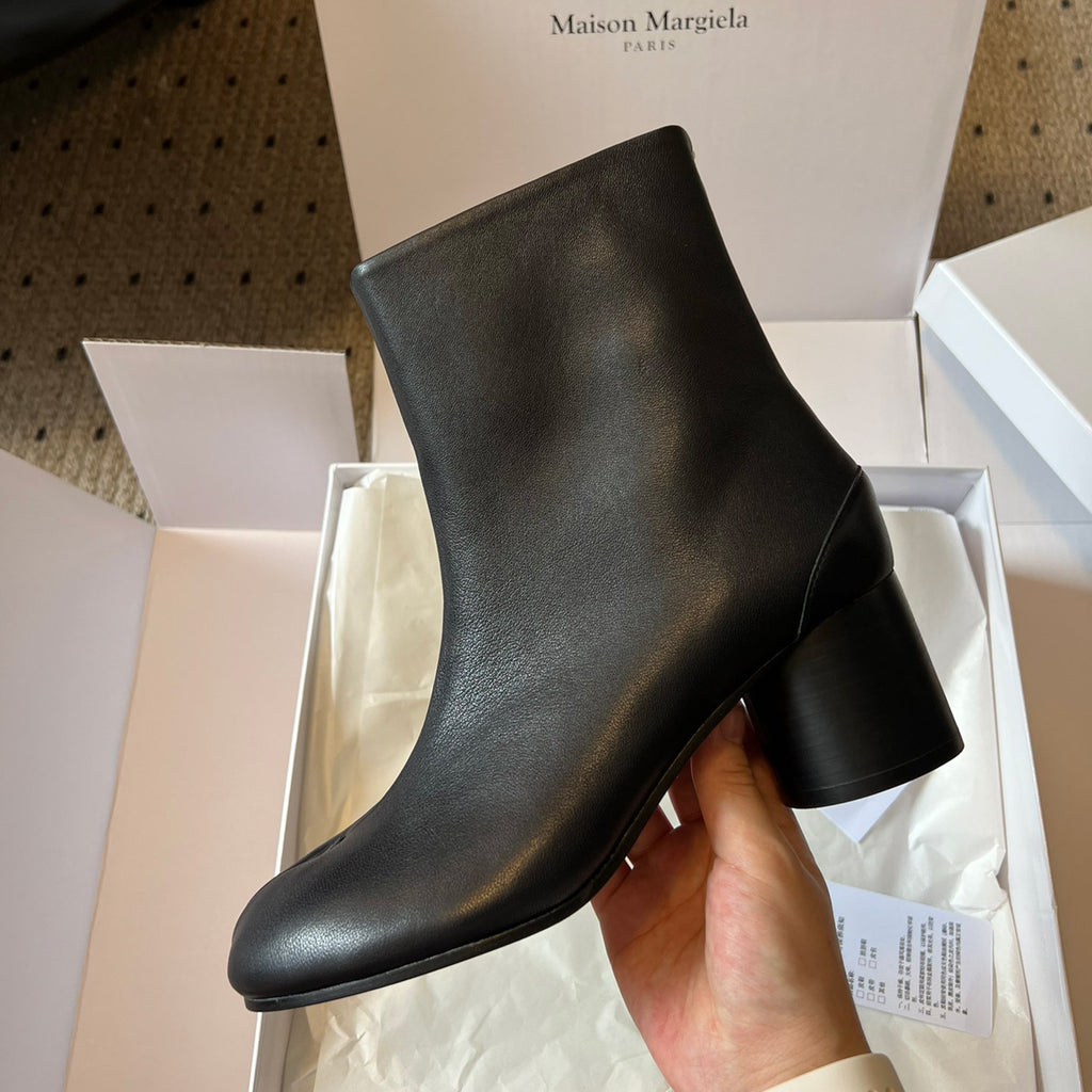 Maison Margiela Women's Fall/Winter Casual Fashion Round Toe Leather Solid Color Chunky Heel Split Toe Ankle Boots Shoes #78645