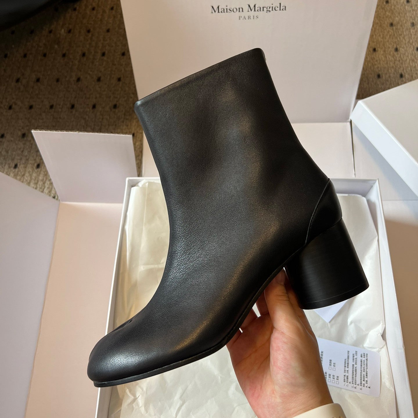 Maison Margiela Women's Fall/Winter Casual Fashion Round Toe Leather Solid Color Chunky Heel Split Toe Ankle Boots Shoes #78645