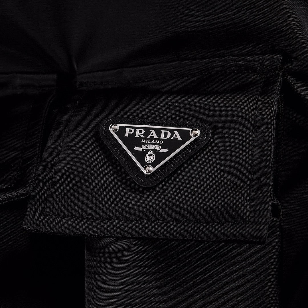 Prada Men's Spring and Fall Black Nylon Multi-Pocket Zipper Long Sleeve Jacket #99721