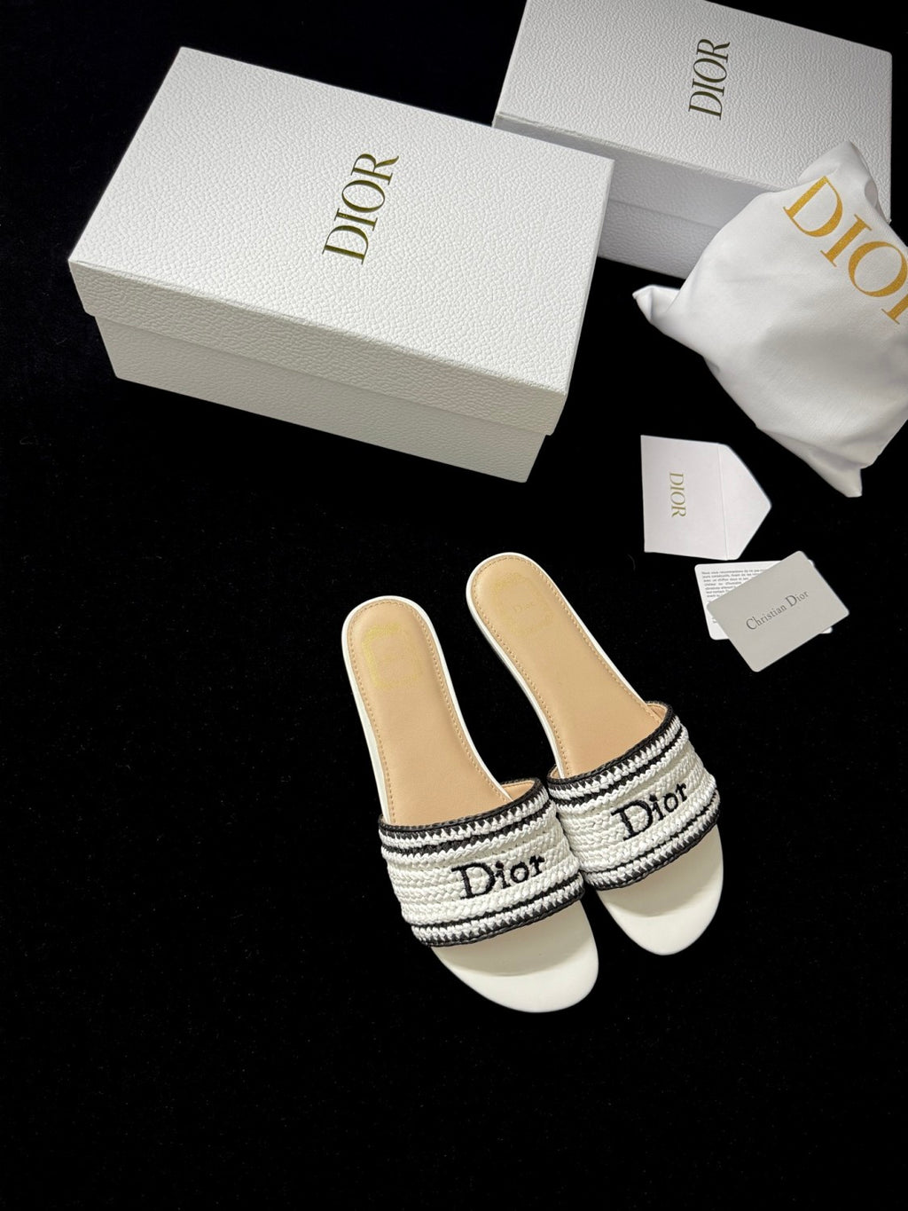 DIOR Dioriviera Dior Woven Slide Soupir Pink Crocheted Raffia-Effect Technical Fabric #387794