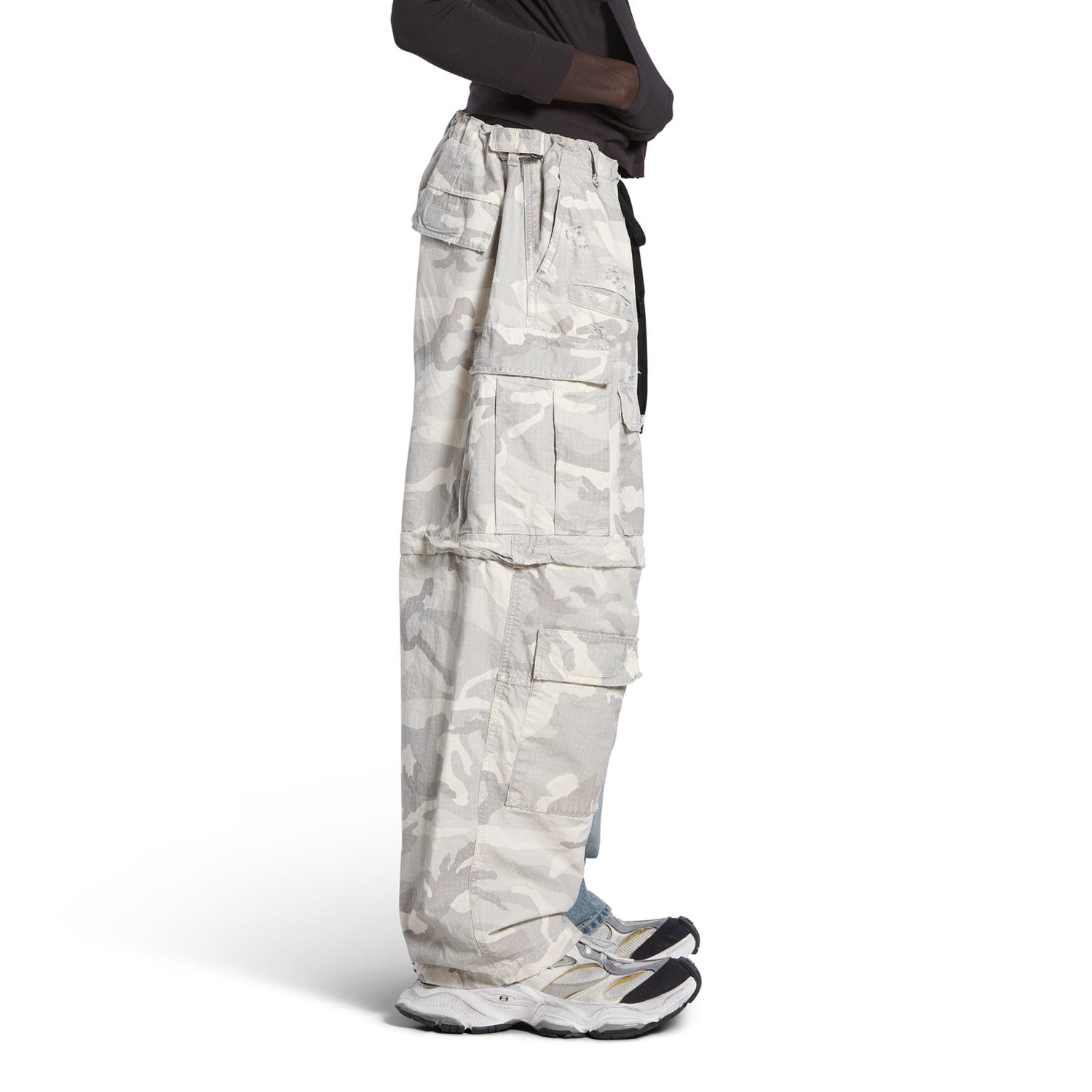 Balenciaga Men's Four Seasons Vintage Washed Camouflage Splicing Frayed Jeans Fashion High Street Straight Wide Leg Work Pants Ngvp #9121
