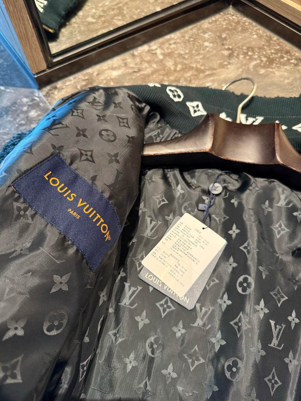 Louis Vuitton Women's and Men's Dark Green Suede Leather Label Teddy Velvet Suede Belted Jacket With Leather Patches #332529