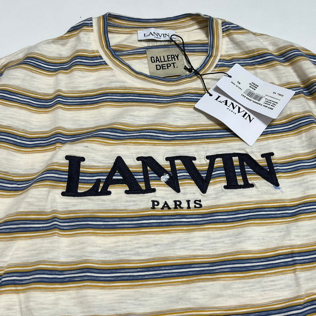 Lanvin X Gallery Dept Men's Summer Logo Letter Embroidery Stripe Round Neck Loose Short Sleeve T-Shirt #72353
