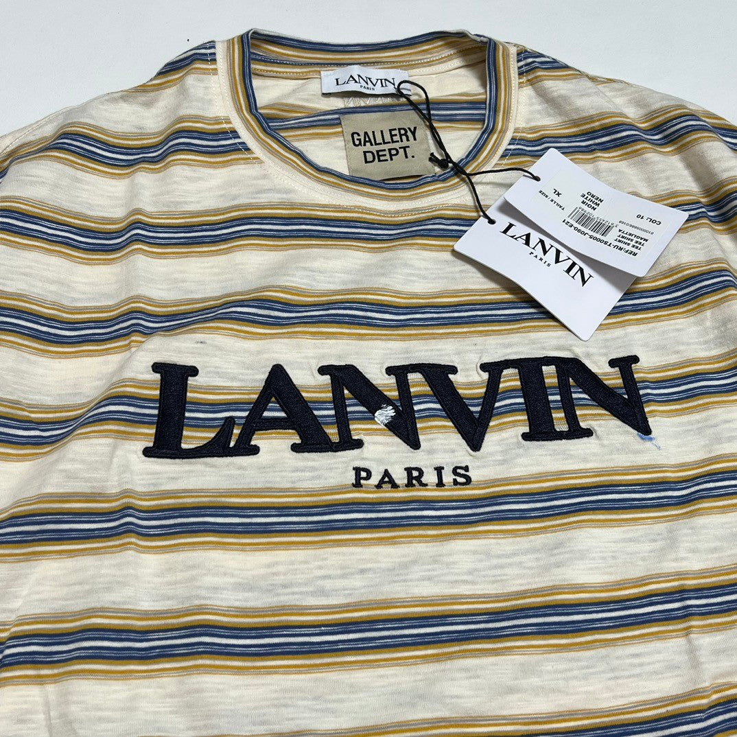 Lanvin X Gallery Dept Men's Summer Logo Letter Embroidery Stripe Round Neck Loose Short Sleeve T-Shirt #72353