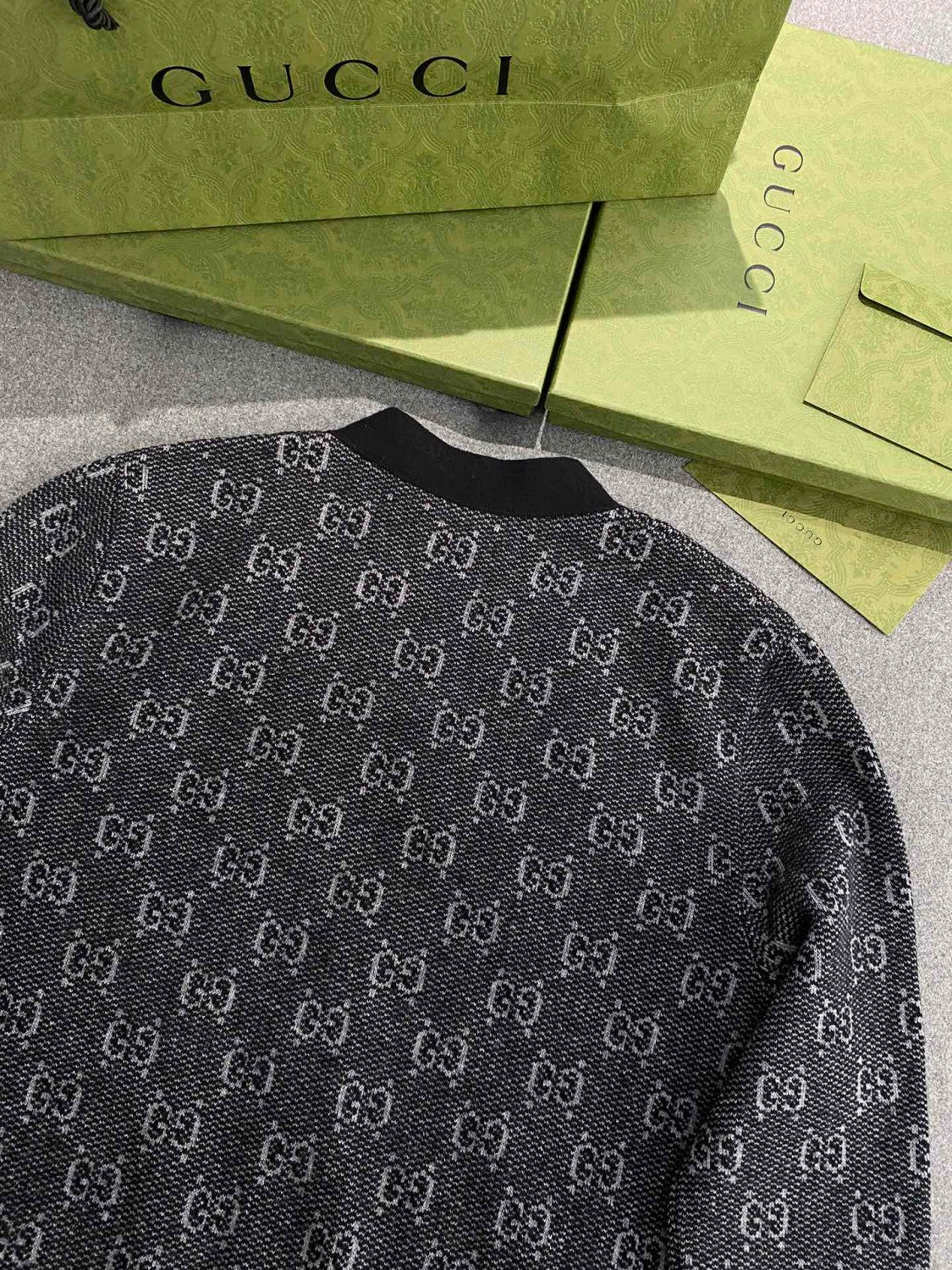 Gucci Men's Spring And Fall Letter Print Single Breasted V-neck Wool Long Sleeved Knit Sweater Jacket #73613