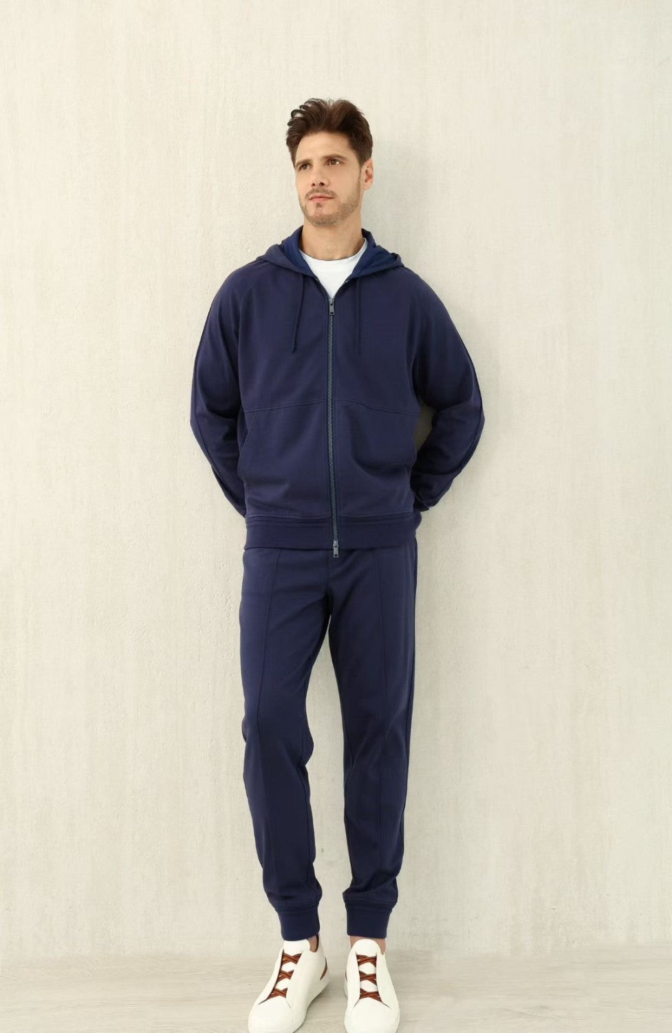 Ermenegildo Zegna Men's Spring/Fall Zipper Drawstring Hoodie Sweatshirt & Solid-Color Casual Pants Suit Set Ngvp #2352