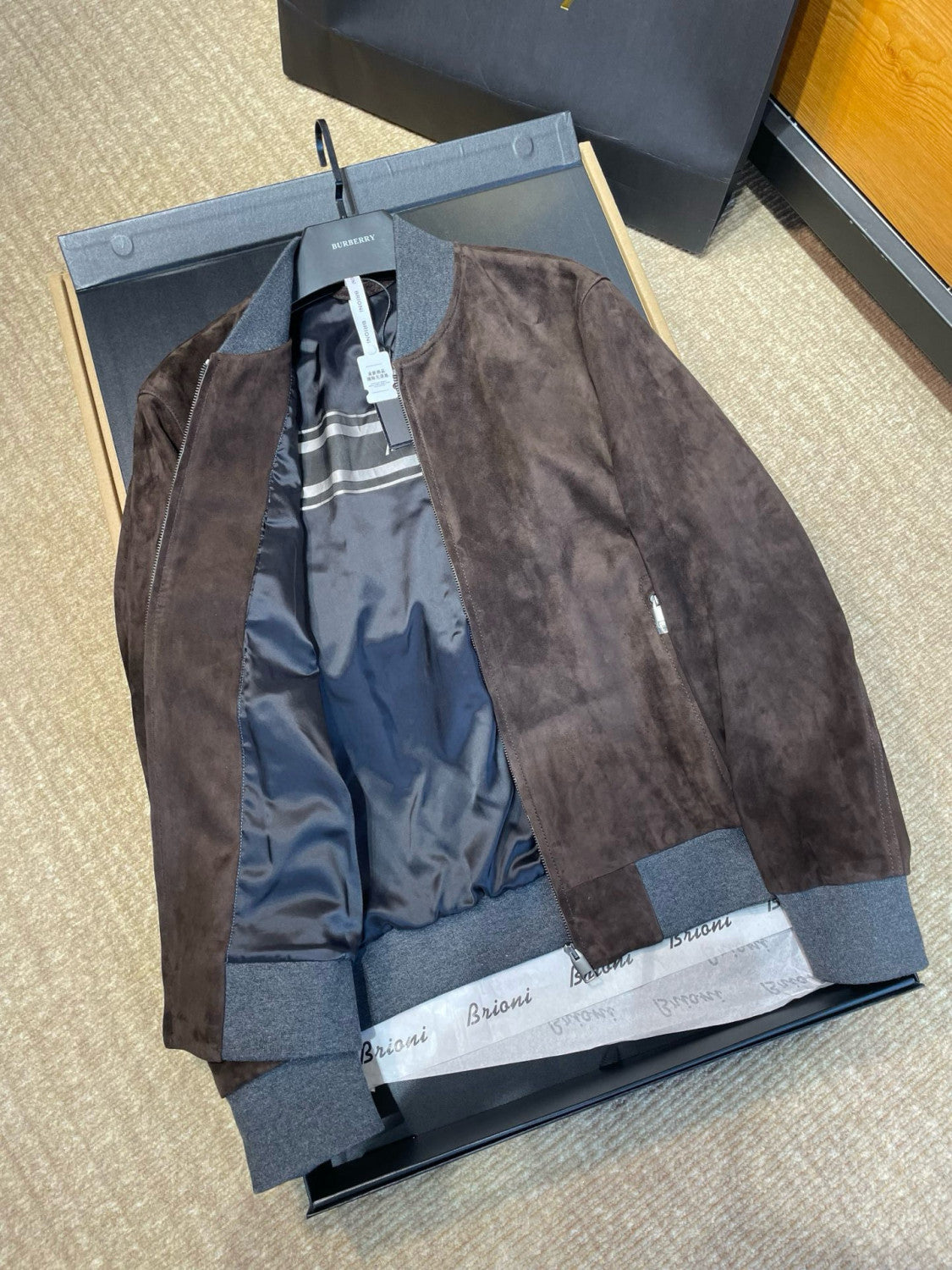 Brioni Men's Fall/Winter Fashion Casual Crew Neck Zipper Color Blocked Suede Jacket #79134