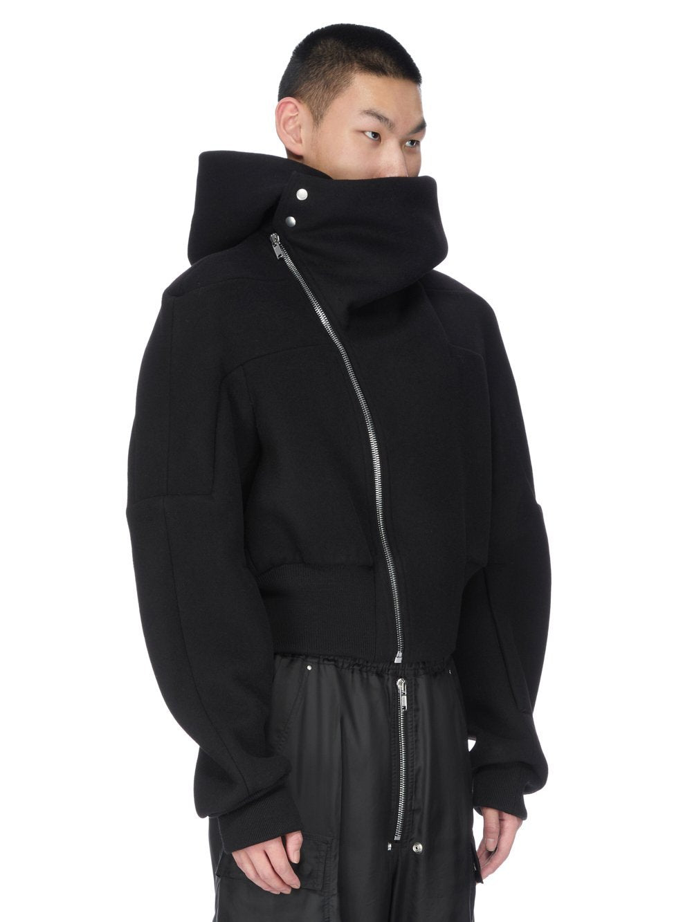 Rick Owens Cropped Hooded Fligh Jacket Black Virgin Wool Cropped Flight Jacket #332196