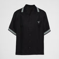 Prada Men's Summer Black Striped Letter Logo Printed Single Breasted Short Sleeve Shirt #99621