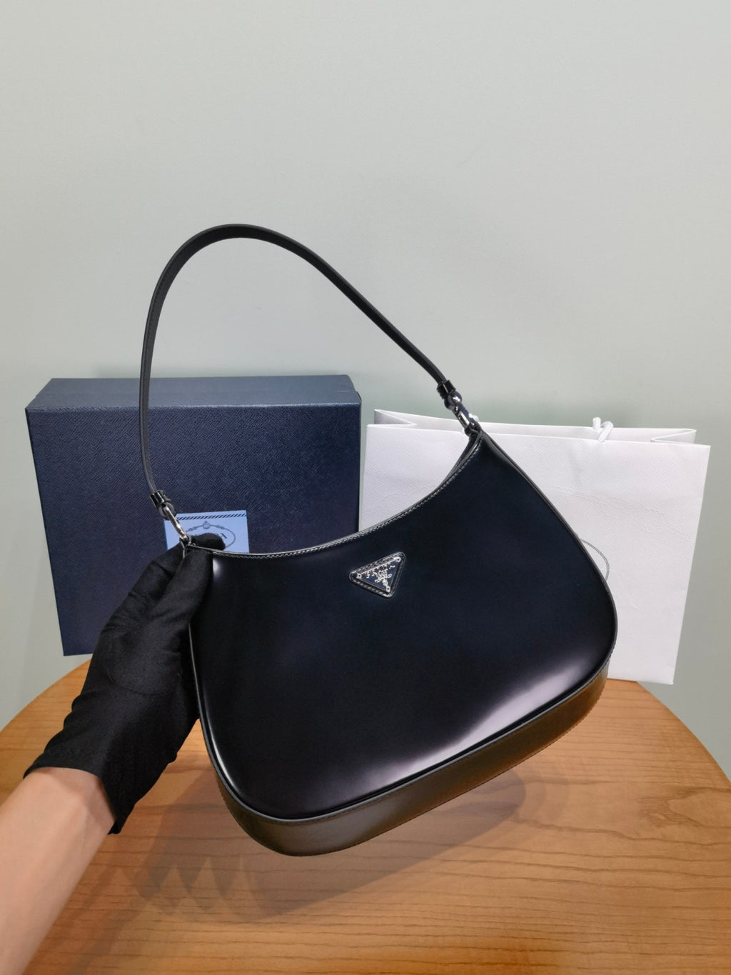 PRADA Black Prada Cleo Brushed Leather Shoulder Bag #336148