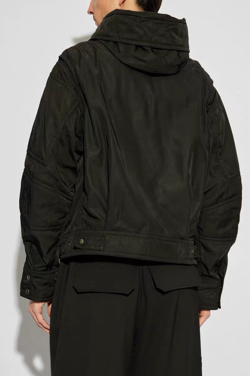 DRIES VAN NOTEEN Men's Fall/Winter Waterproof Coating Anti-static Quilted Cotton Sandwich Hooded Zipper Bomber Long Sleeve Jacket Men's Black #332176