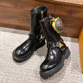 Louis Vuitton x Timberland Men's & Women's Fall/Winter Fashion Hamburger Bag Detail Leather Lined Sheepskin Solid Color Flat Zipper Casual Mid-Calf Motorcycle Boots Shoes Ngvp #2534