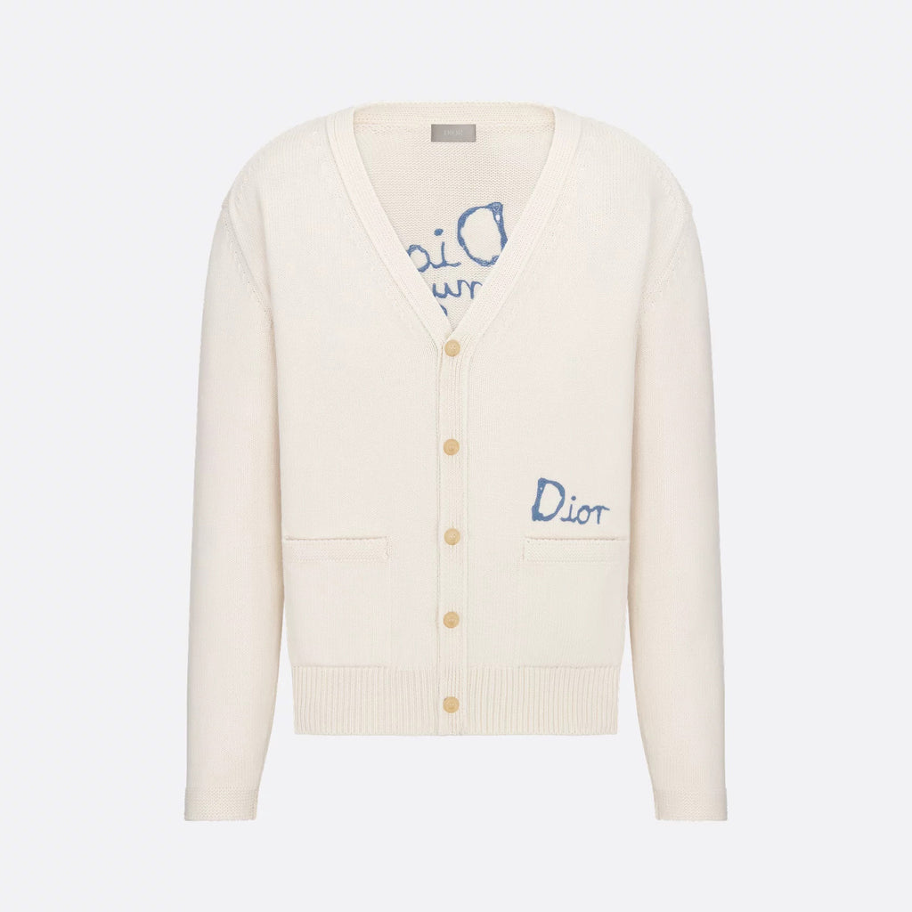 DIOR AND HYLTON NEL Men's And Women's Spring And Autumn Solid Color Letters Printed V-neck Knitted Single Breasted Long Sleeved Cardigan Jacket #76493