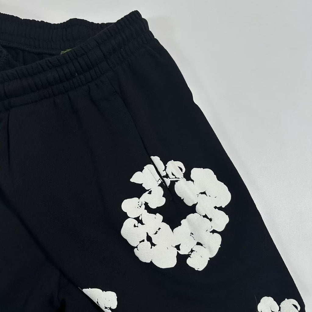 Denim Tears Men's And Women's Spring/fall Fashion Trend Solid Color Elastic Waist Tie Up Cotton Flower Foam Print American High Street Chic Brand Cuffed Sweatpants Long Pants #79536