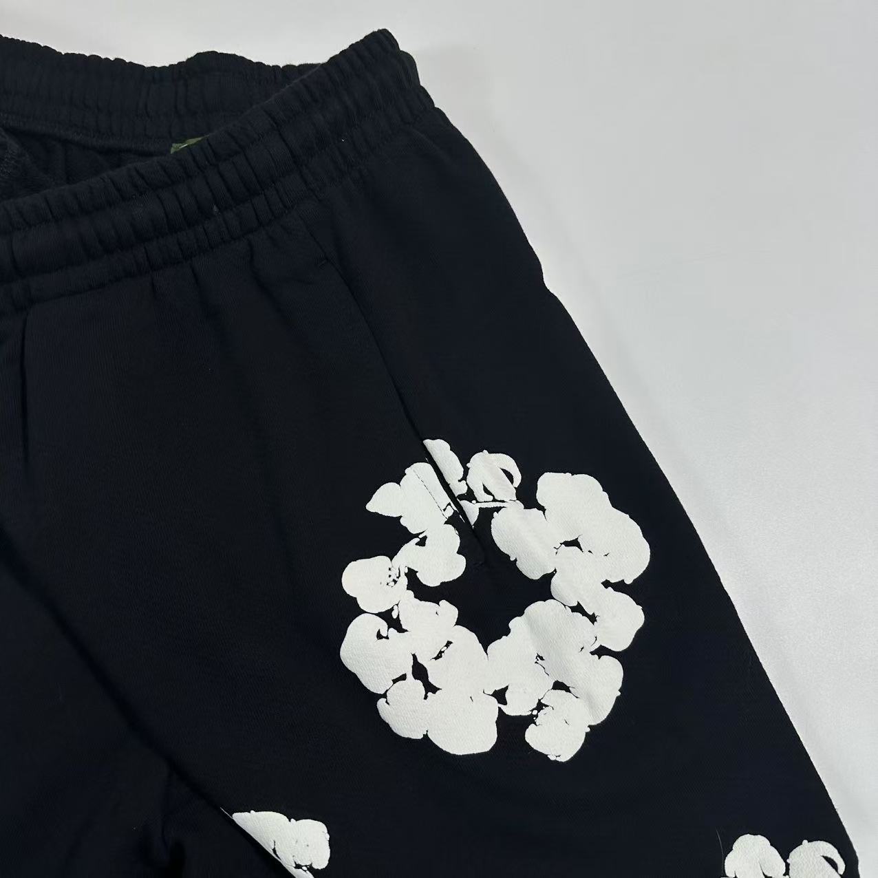 Denim Tears Men's And Women's Spring/fall Fashion Trend Solid Color Elastic Waist Tie Up Cotton Flower Foam Print American High Street Chic Brand Cuffed Sweatpants Long Pants #79536