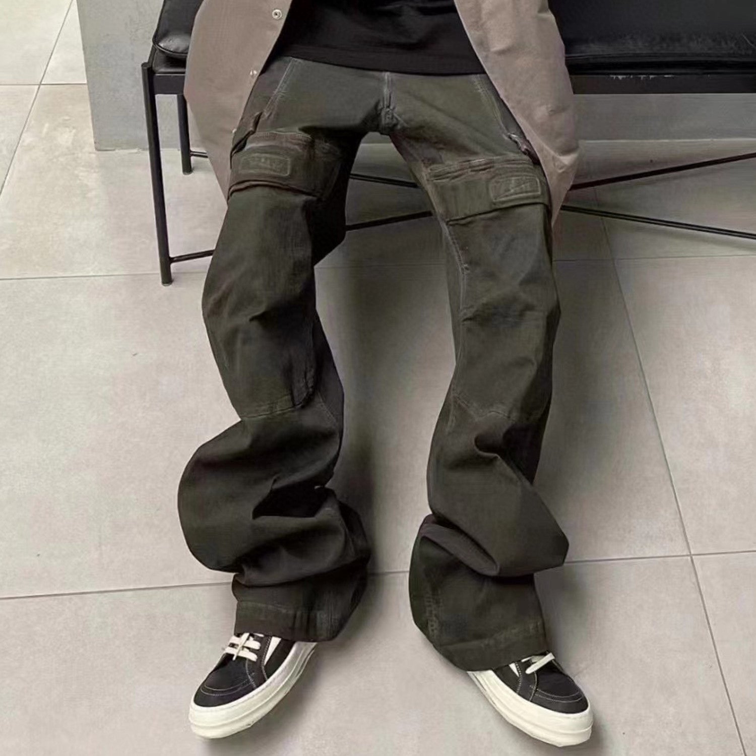 Rick Owens Men's Spring and Autumn Retro Washed and Worn Out Multi Pocket Workwear Pants Casual Wide Leg Pants Ngvp #8617