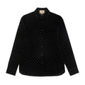 Gucci Men's Spring And Fall Black Logo Pattern Printed Velvet Single breasted Long Sleeved Shirt #72673